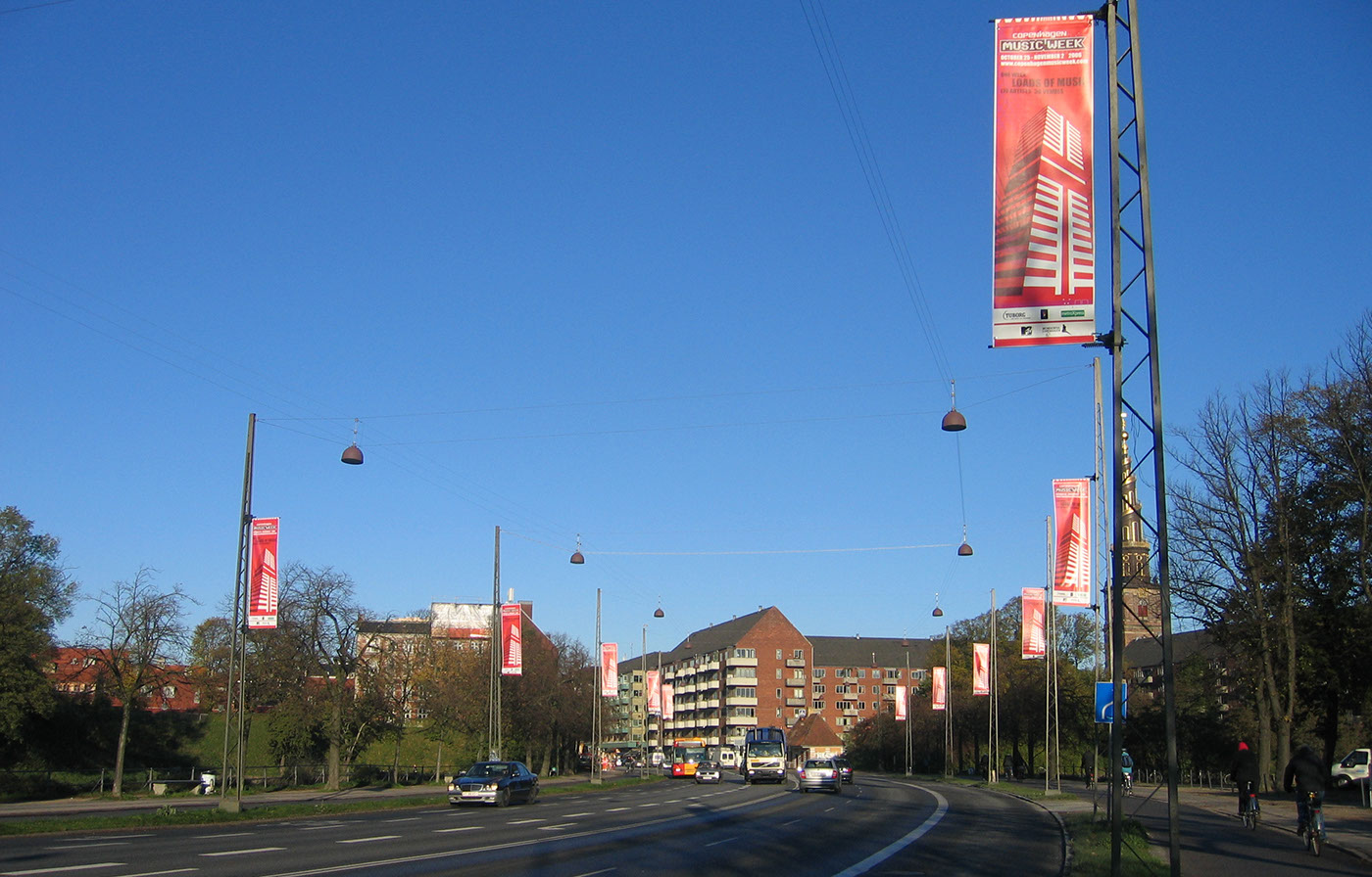 Kulturbanner.dk Copenhagen Music Week outddor reklame i København Bannere i lygtepæle city dressing